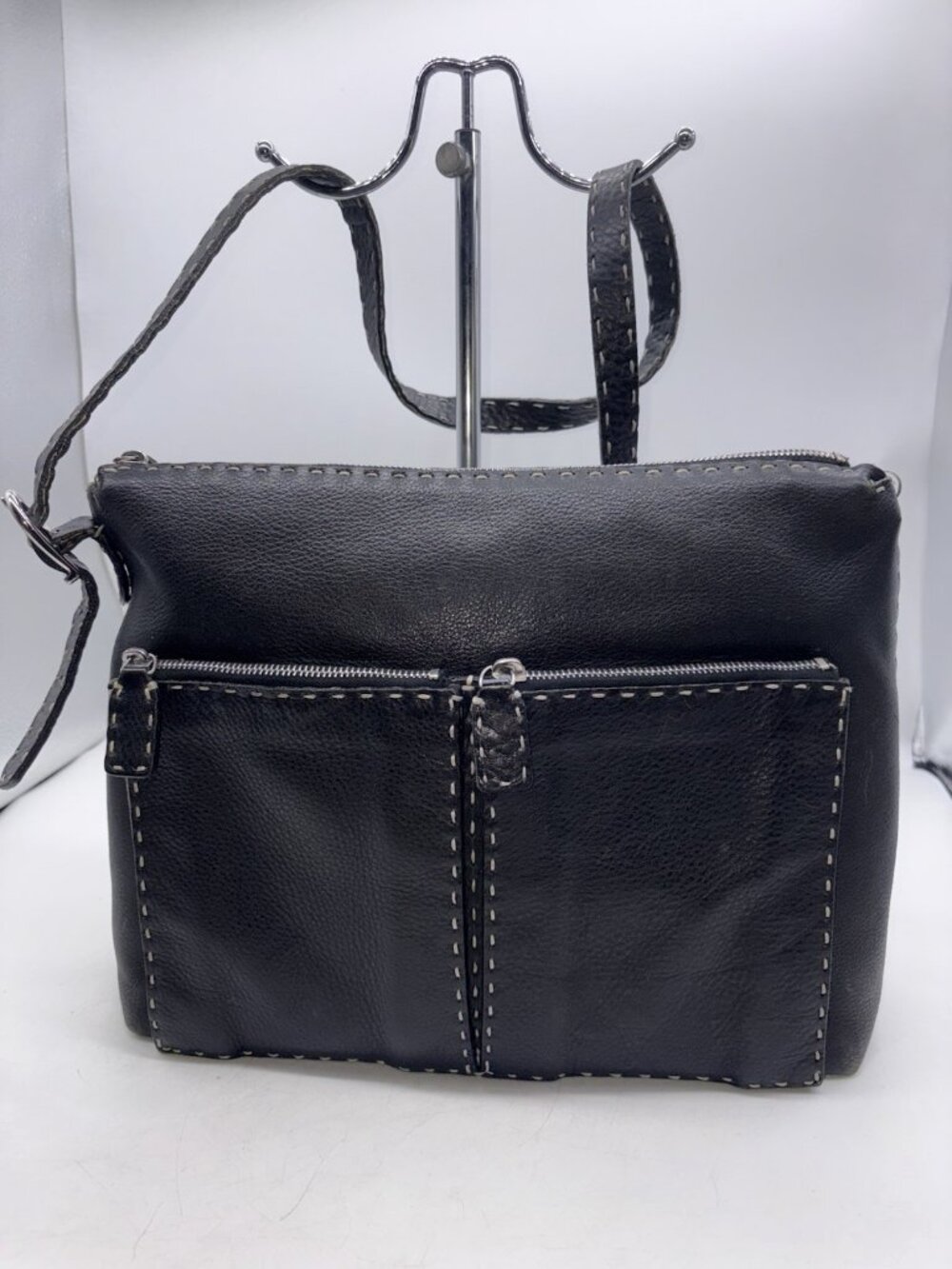 Fendi Sellaria Shoulder Bag Purse Crossbody Black/white Stitching SEE PHOTOS
